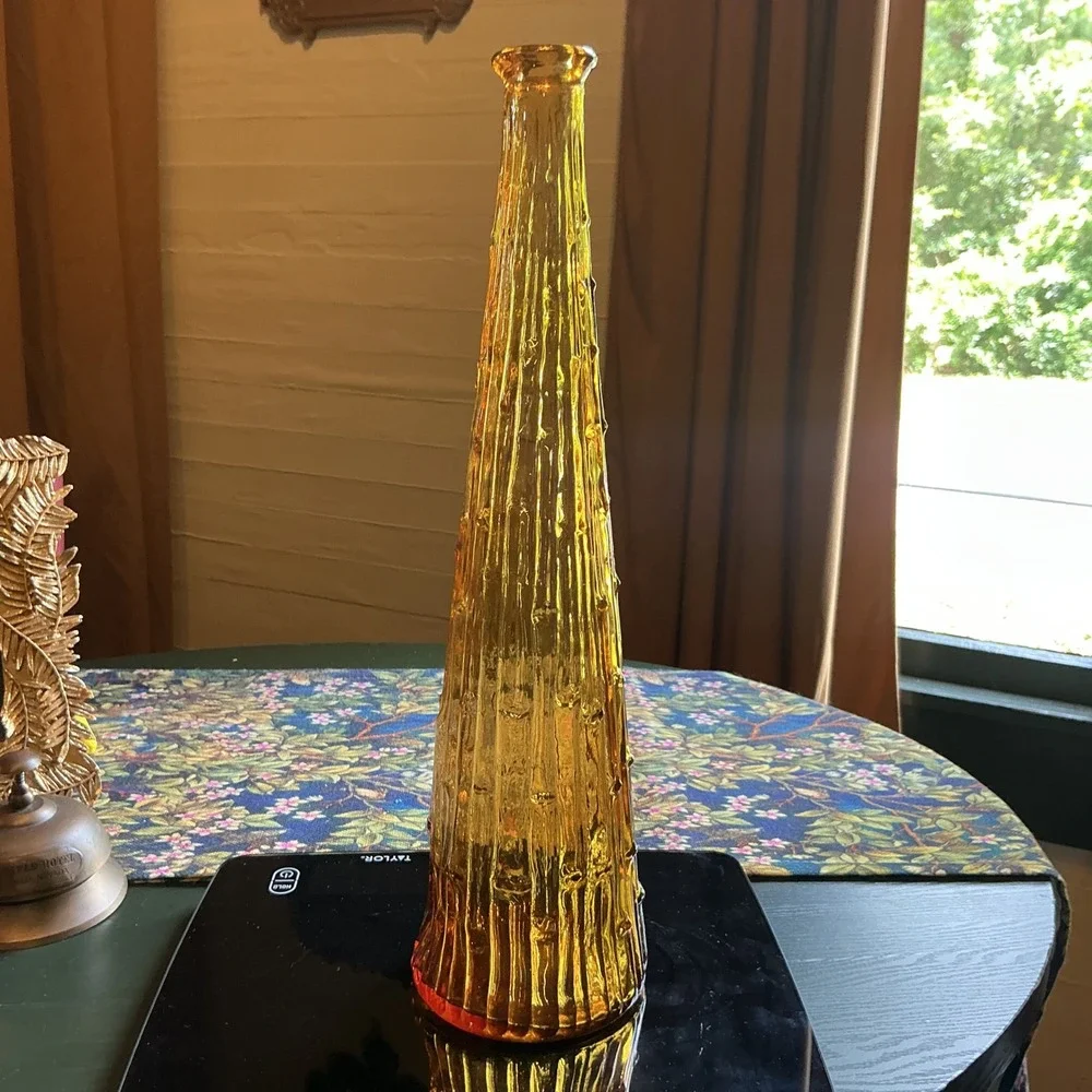 Vintage Empoli Amber Glass Vase‎ 15.25 Inch Drip Pattern Italian Art Glass MCM